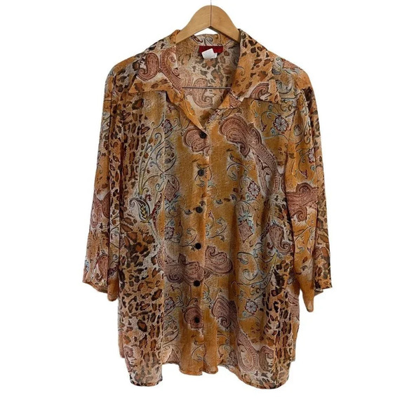 Alyn Paige Vintage Blouse Plus Size 22 24 Leopard Animal Print Lightweight Lined - Picture 1 of 10